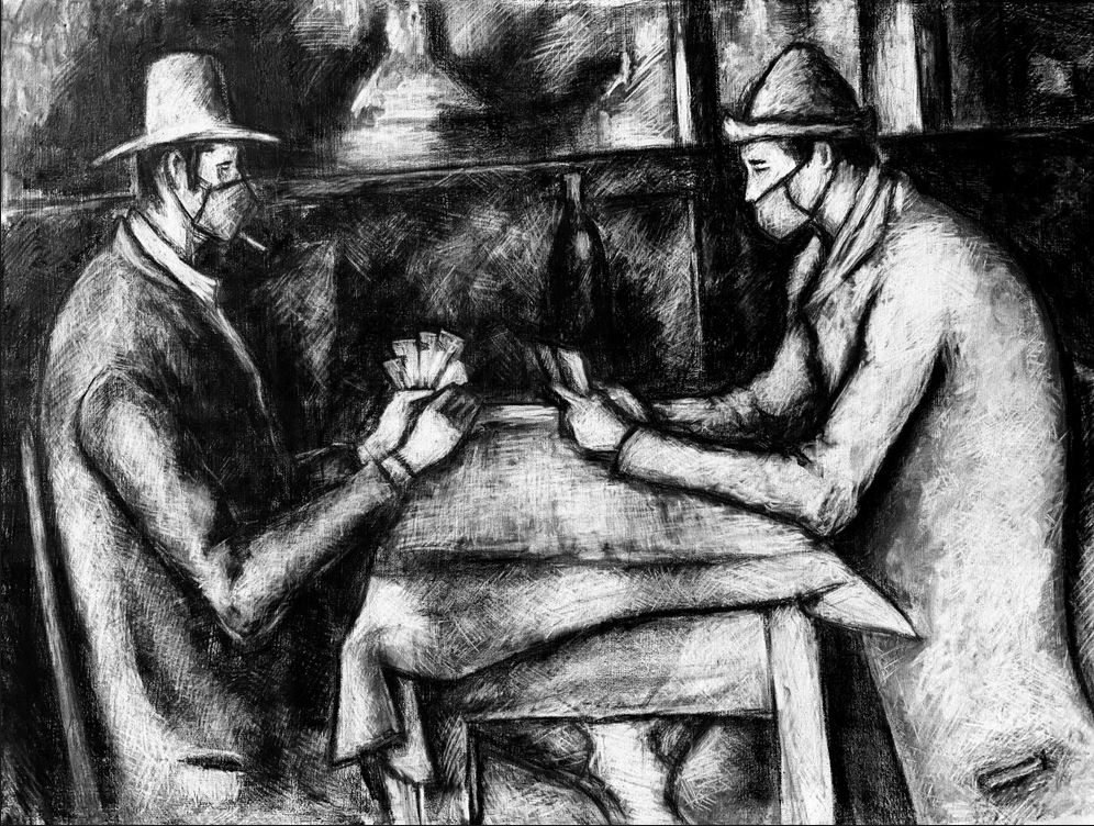 The COVID card-players by Donald Patten