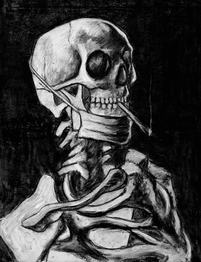 Masked Skull Of A Skeleton With A Burning Cigarette by Donald Patten